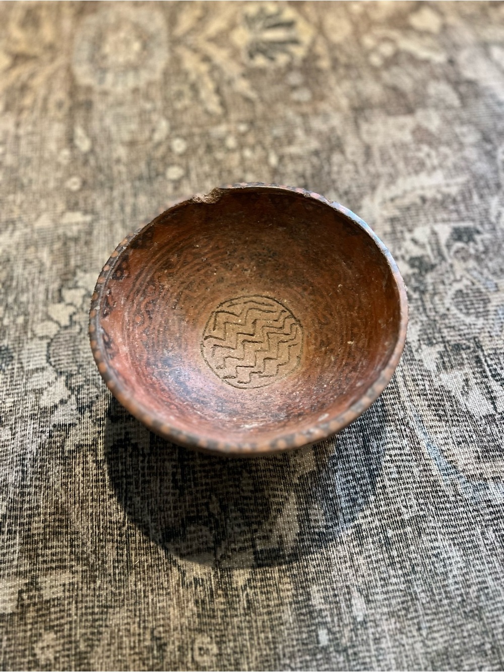 Vintage Pre-Columbian Style Terracotta Tripod Bowl Mexican Folk Art Pottery Hand
